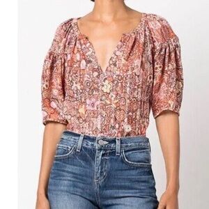 A.L.C. Julianna Silk Blend Floral Top in Sorbet Multi Split